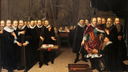 "Alegoría de la disputa teológica entre los remonstranses y sus oponentes", Abraham van der Eyk, 1721