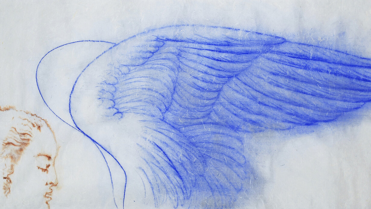 Omar Galliani, Blu dellangelo, 1982. Per gentile concessione della Mangano Galleria d’Arte di Cremona
