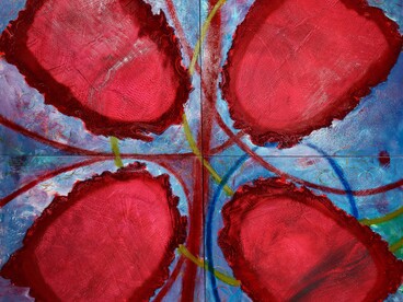 Giulio Cavanna, "Forme planetarie", 2020, tecnica mista su tela, cm 200x200 