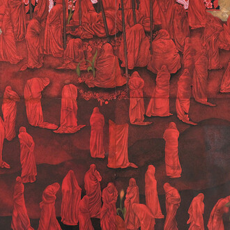 Mohsin Taasha Tappa-e Shuhada Roshnaaie [Hill of martyrs of enlightenment] from Rebirth of the Reds series, 2022. Courtesy of Galerie Eric Mouchet 