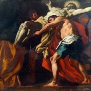 Francesco De Mura, Elevazione della Croce, olio su tela, 127 × 180 cm, Gerusalemme, Basilica del Santo Sepolcro, Cappella di Sant’Elena
