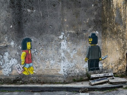 Colorful street art along Lebuh Ah Quee in Penang Malaysia