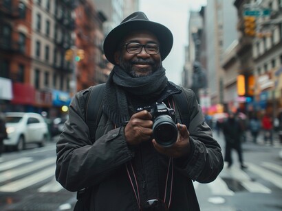 A man taking photos of a world, illustrating how Africans are crafting their own narrative