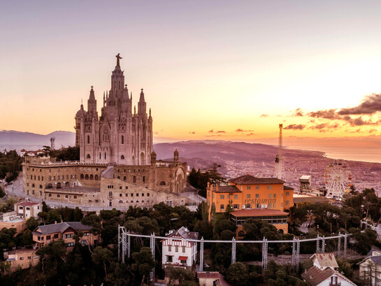 Barcelona, Catalonia, Spain, seen from above with its distinctive city buildings