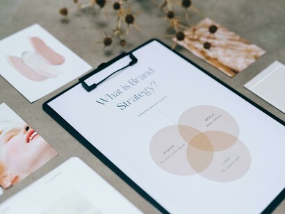A brand strategy diagram outlines the core elements AI can optimize 