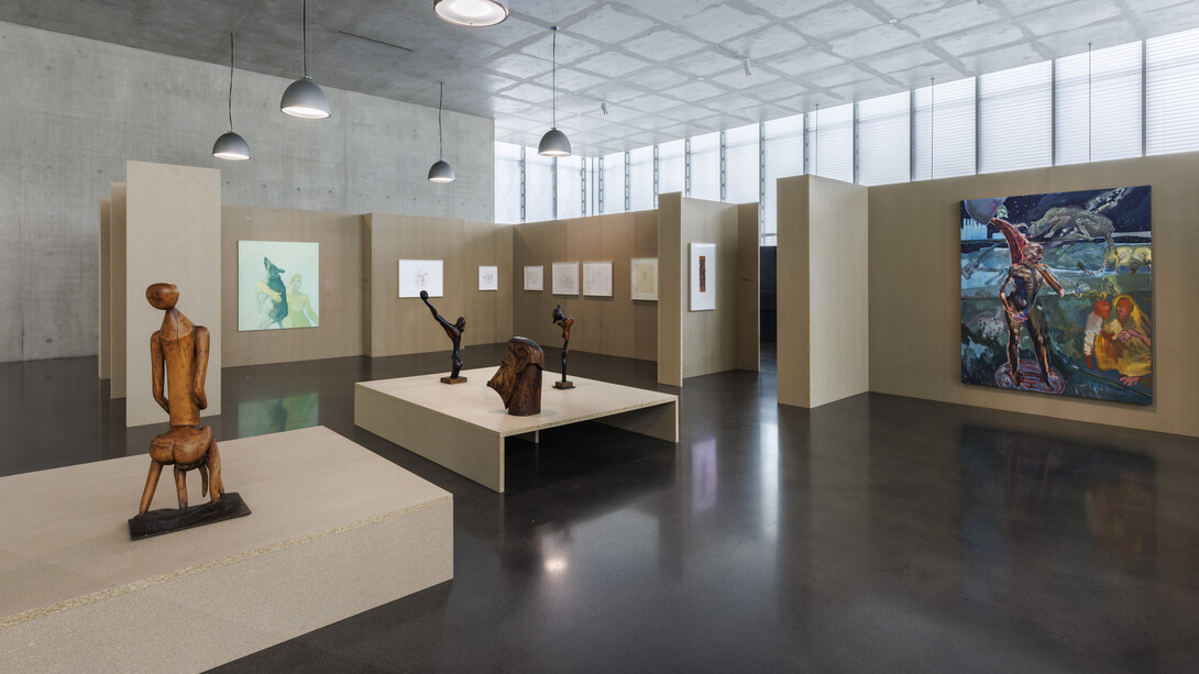 Michael Armitage, Maria Lassnig, Chelenge Van Rampelberg, exhibition view. Courtesy of Kunsthaus Bregenz