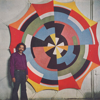 Joe Overstreet with Indian Sun, 1969, published in “Object: Diversity,” Time magazine, April 6, 1970, page 86. Courtesy of Eric Firestone Gallery. Photograph by Frank Lerner