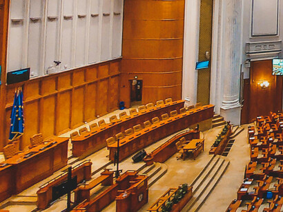 The interior view of a domed parliament building