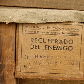 Etiqueta de Recuperado del enemigo. Cortesía del Museu Nacional d’Art de Catalunya