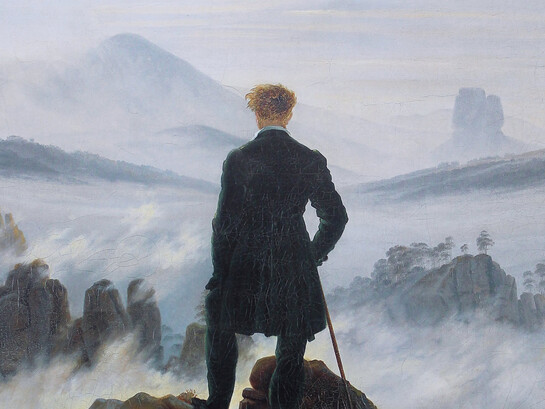 Caspar David Friedrich, El caminante sobre el mar de nubes (1818, detalle)