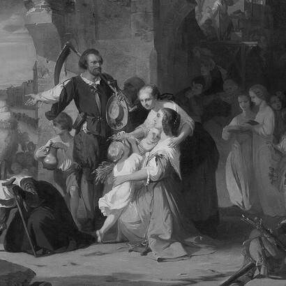 August von Kreling (1819–1876) was a German painter known for his historical and genre paintings. One of his notable works is The First Harvest After the Thirty Years' War, which reflects the struggles and resilience of society following the devastation caused by the Thirty Years' War (1618–1648)