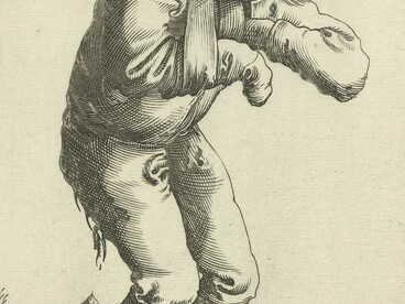 Pieter Quast, "Vagabundo con una honda", ilustración de la serie "Mendigos y campesinos", 1634-1638