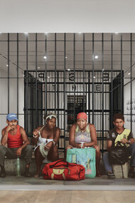 Michelangelo Pistoletto, La Habana, persone in attesa, 2015, Silkscreen on super mirror stainless steel. Four panels, each: 98 7/16 x 49 3/16 inches (250 x 125 cm). Overall: 98 7/16 x 196 7/8 inches (250 x 500 cm)
© Michelangelo Pistoletto. Courtesy the artist, Lévy Gorvy, and Galleria Continua, ph. Ela Bialkowska