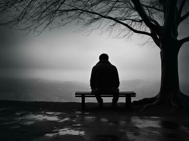 Persona seduta da sola su una panchina in un parco, che suggerisce sentimenti di solitudine e tristezza