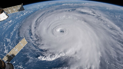 In 2018, Hurricane Florence was photographed from the International Space Station, revealing the eye, eyewall, and surrounding rainbands that define tropical cyclones