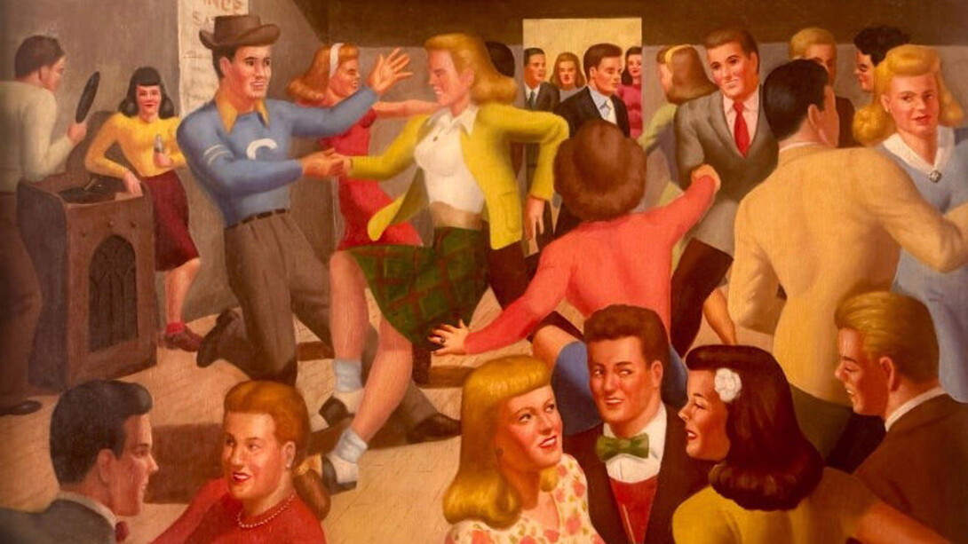 Heusing, High school dance, WPA mid-20th century modern American scene social realism (detail), 1947. Courtesy of Helicline Fine Art