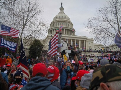 Crowd of Trump supporters marching on the US Capitol on 6 January 2021