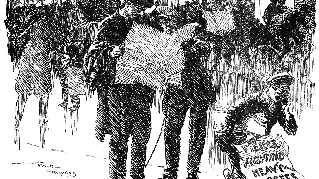 Cuando el señor Punch se hizo realidad. Frank Reynolds (1876-1953), "Historia de la Gran Guerra del Sr. Punch". 2 de enero de 1919. Archive.Org.