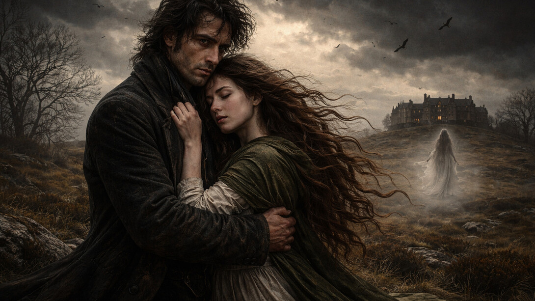 A windswept moor becomes the stage for Heathcliff and Catherine’s tragic bond, where love, obsession, and loss blur the line between the living and the dead in Emily Brontë’s Wuthering Heights