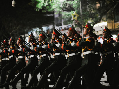 A nighttime military parade in Hanoi, Vietnam