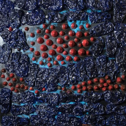 Giulio Cavanna, "Mare rosso", 2017, tecnica mista su tela, cm 80×80