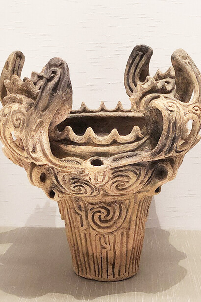 Jomon flame-style pottery, 3,000 BC, excavated at the Iwanohara site, Niigata Prefecture