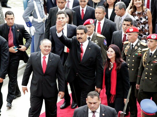 Nicolás Maduro's inauguration ceremony on 19 April 2013, accompanied by the First Lady, Cilia Flores