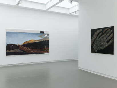 Various artists, Paintings and polaroids a chair, a clock, a shirt, a car, exhibition view. Courtesy of Annet Gelink Gallery