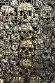 Embedded skull and bones details, Ossuary Chapel, Church of San Bernardino alle Ossa, Milan, Italy