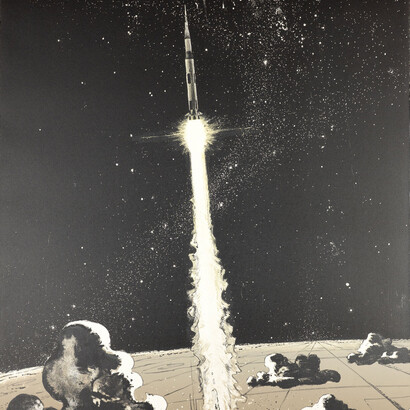 Robert T. McCall, Launch, from The Apollo story (detail), March – July 1973. Courtesy of Georgia Museum of Art