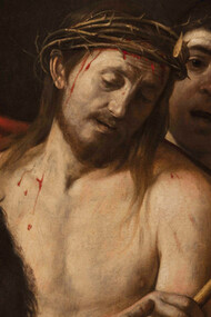 Dettaglio del dipinto "Ecce Homo" attribuito a Caravaggio. Nell'aprile 2021 il ritratto era ancora attribuito a Jusepe de Ribera, quando durante la sua vendita all'asta venne riconosciuto come opera di Caravaggio e non della sua cerchia. Rilevazione avvallata da Maria Cristina Terzaghi, che identifica il dipinto scome l'opera originale di Caravaggio commissionata da Massimo Massimi nel 1605