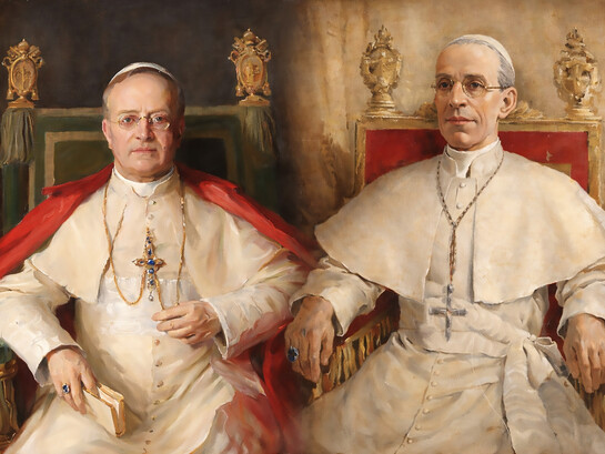 Pope Pius XI (left) and Pope Pius XII (right): two successive pontificates confronting the rise of Nazi racial ideology, marked by moral denunciation on one side and cautious restraint on the other