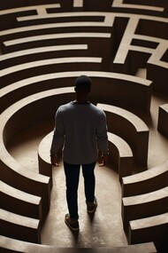 Caught in the maze of fear, the individual stands between paralysis and possibility