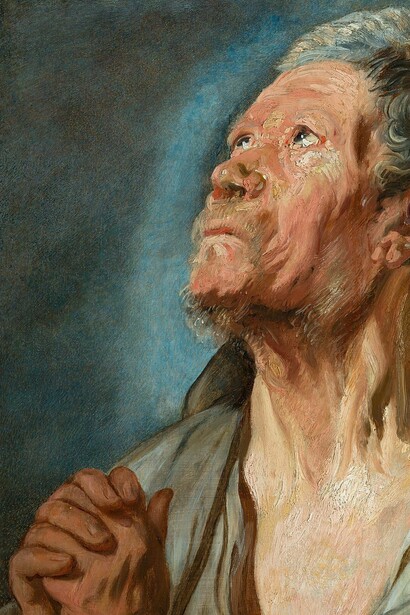 "Estudio de anciano con las manos entrelazadas", óleo sobre madera, Jacob Jordaens, circa 1621