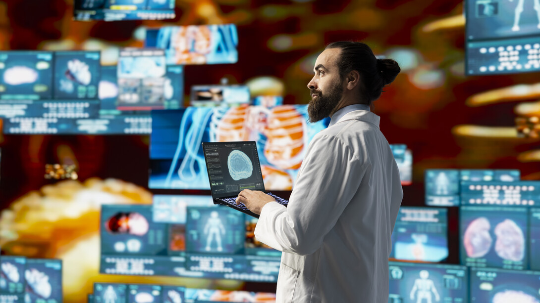 Doctor using digital tools and AI-powered health systems to deliver personalized care