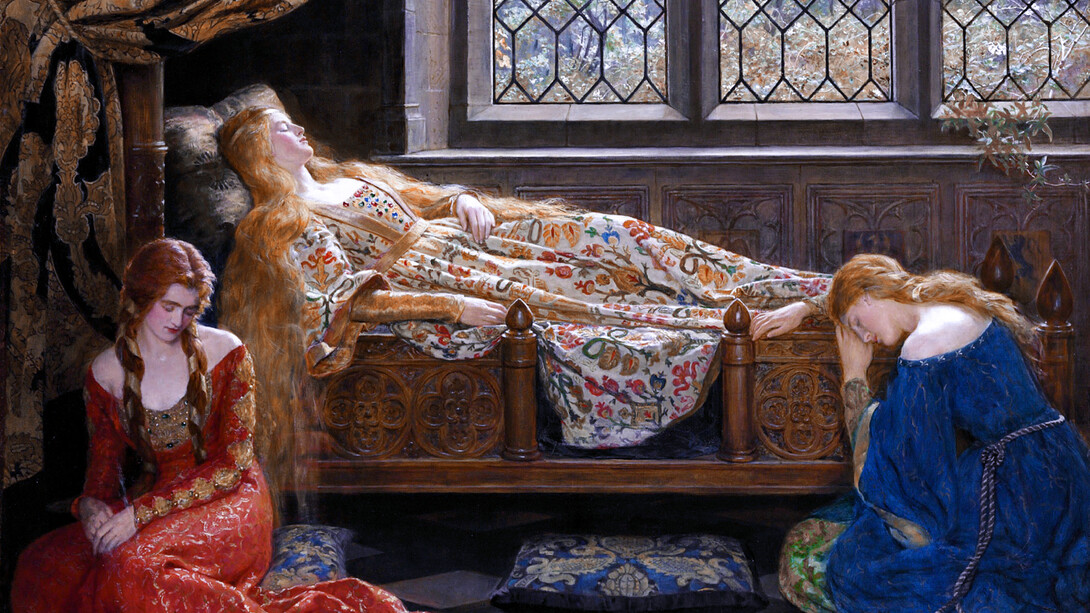 John Collier (1850 -1934) "La Bella Durmiente", 1921, óleo sobre lienzo. Reproducción de un libro de arte  