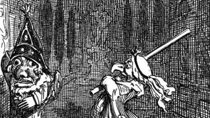 "Judy golpea a Punch", ilustración, George Cruickshank, 1870