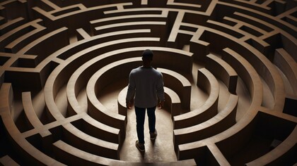 Caught in the maze of fear, the individual stands between paralysis and possibility