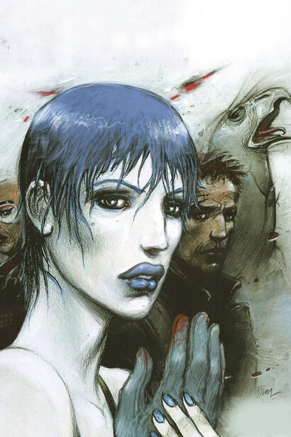 Enki Bilal, Nikopol Trilogy Art Poster, 70 × 50 cm, a visually powerful piece inspired by Bilal’s iconic graphic novel series, blending political satire, surreal architecture, and futuristic mythology in his unmistakable aesthetic