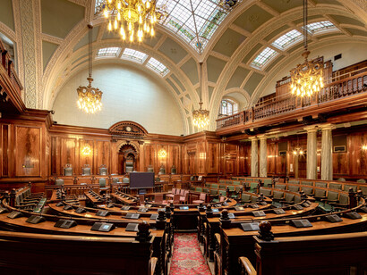 Empty elegant chamber room in a historic building, Bradford, England, United Kingdom