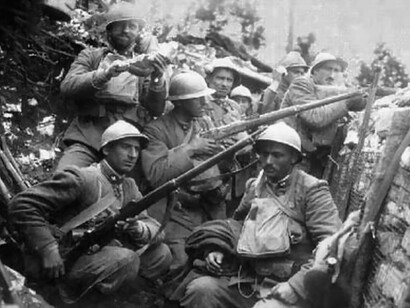 Italian Army soldiers in a trench near Fossalta during World War I