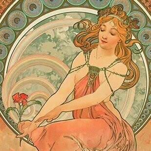 Alphonse Mucha, "Pintura", de la serie "Las artes", litografía a color, 1898