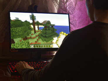 A person playing a video game on a computer