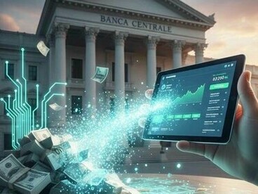 Rappresentazione del signoraggio bancario, dove la moneta creditizia è un flusso creato al momento del prestito (come credito elettronico) che prescinde totalmente dal sottostante