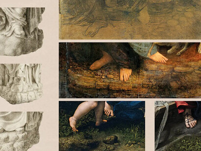 La imagen muestra maquetas arquitectónicas y escenas de excavaciones arqueológicas relacionadas con Villa Adriana, cerca de Tivoli, Italia