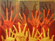 Mear One, “Desire / Need” (detail) 2004, Oil Based Ink on Arched Rives Paper, Monotype, 30″ x 44″