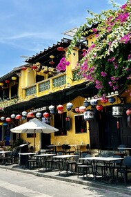 Yellow façades and cascading bougainvillea along Hoi An’s old town streets in Vietnam  ©Alma Reyes