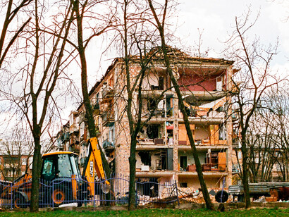Russian missile attacks have caused significant destruction to buildings in Kyiv, Ukraine