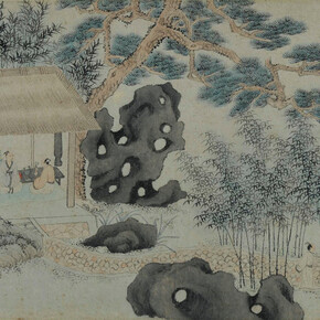 Wen Jia, Qian Gu, Zhu Lang, Mountain lodge of medical herb (detail), handscroll, ink and colour on paper
28.8 x 123.6 cm. Chih Lo Lou Collection, Hong Kong. Museum of Art. CL2018.0029, 1540. Courtesy of Hong Kong Museum of Art