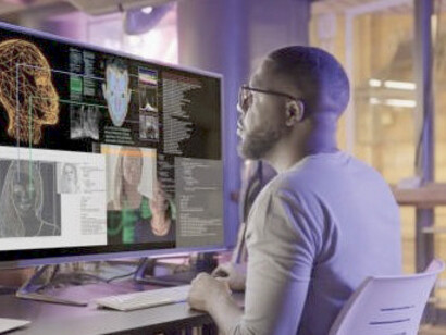 AI avatar of a man explaining deepfake technology and facial recognition